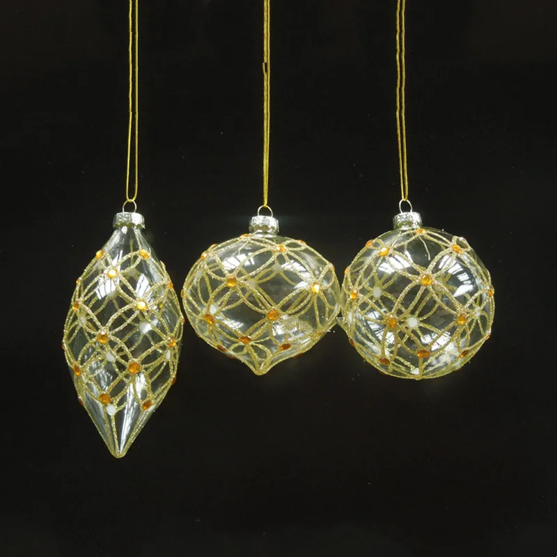 

12pcs/pack Different Shaped Gold Powder Hand Painting Transparent Glass Ball Christmas Day Hanging Decoration Globe Lamp Blown