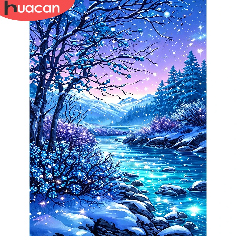 HUACAN 5d Diy Diamond Mosaic Tree Landscape Cross Stitch Diamond Painting Winter Snow Home Wall Decor Picture Rhinestones