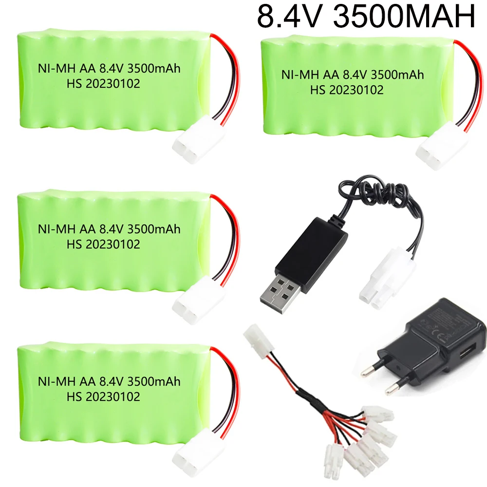 8.4V 3500mah Ni-MH akumulator z ładowarką do samochodzik zdalnie sterowany czołgu Robot armata 8.4v akumulator 3000mah plug tamiya