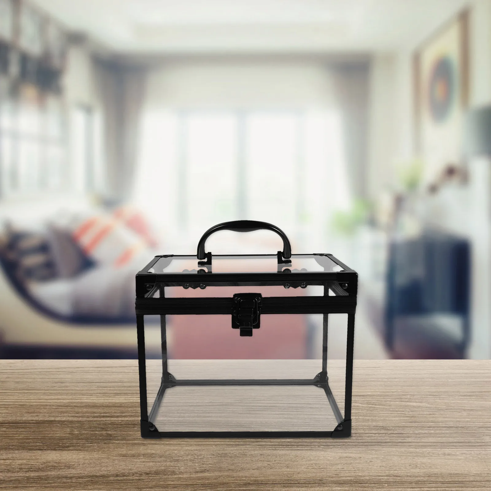 

Lockable Transparent Makeup Storage Box Jewelry Organizer Travel Display Case Clear Crown Box Padlock Keys