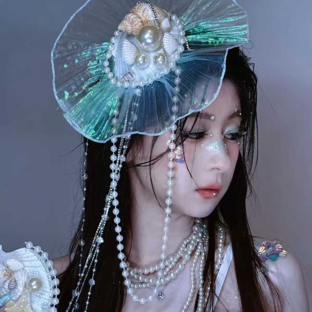New Elf Mackerel Headgear Ocean Mermaid Shell Pearl Tassel Hair Accessories Catwalk Makeup Style Photography