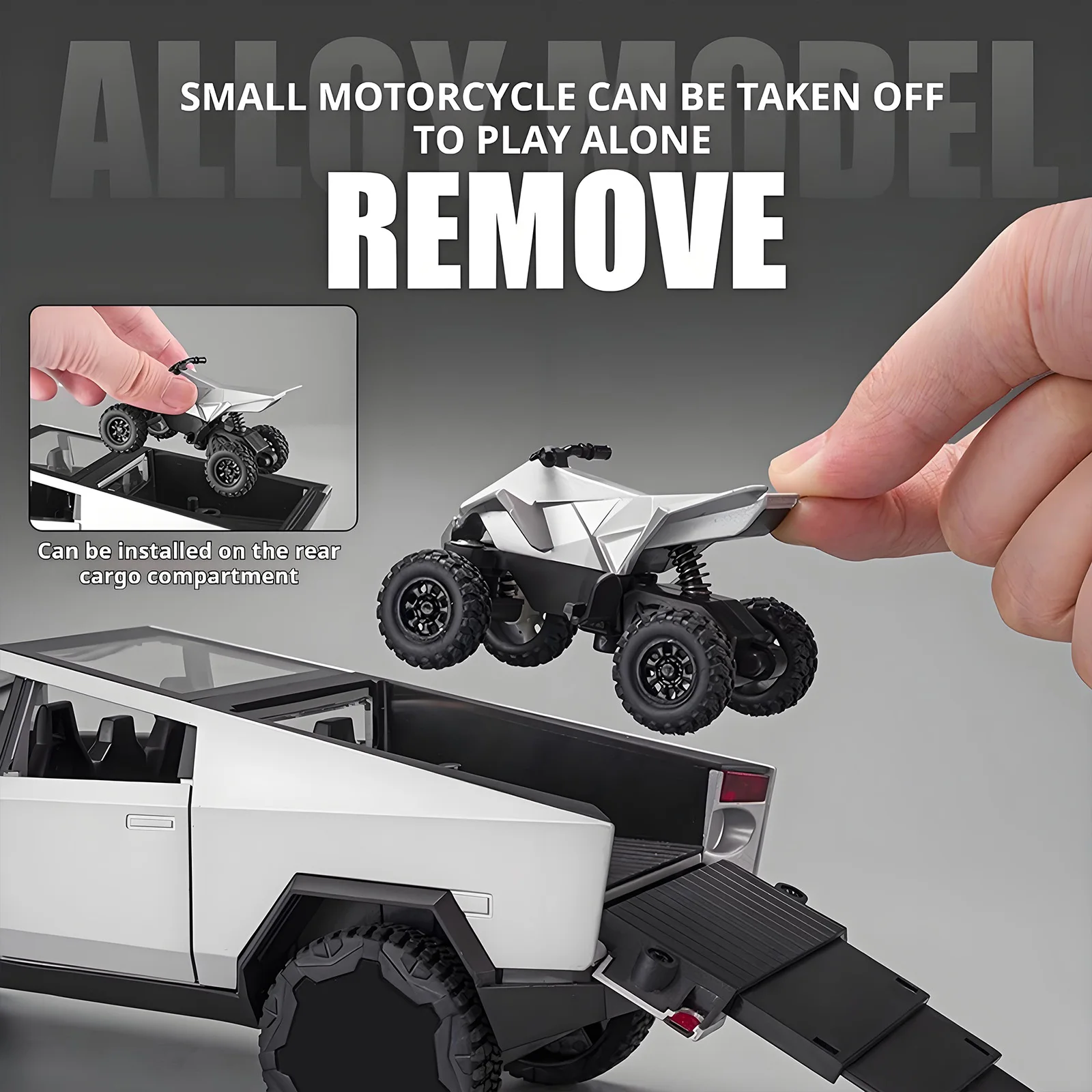 Camions jouets en métal moulé sous pression, modèle de voiture avec moto en alliage, jouet de ramassage avec lumière et son pour enfants de 6 ans et plus, 1/24