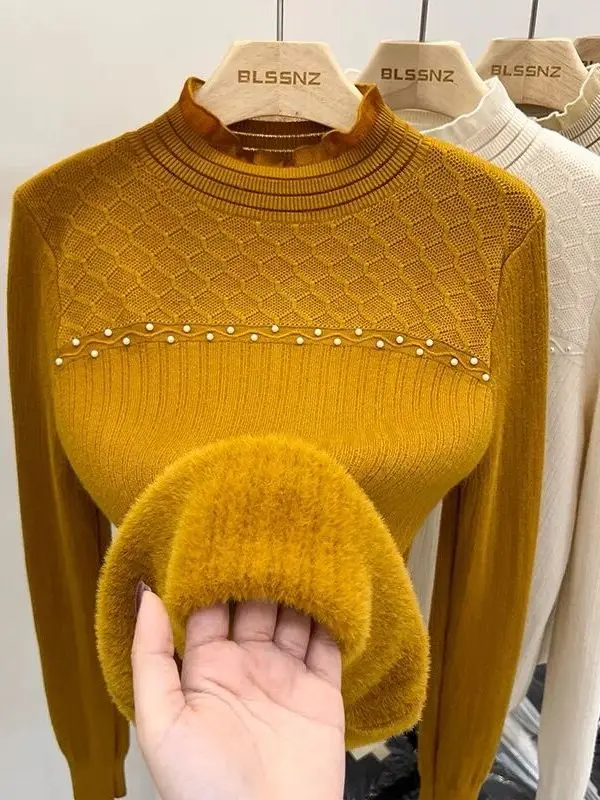 

Женский свободный вязаный свитер на подкладке Thiened Fce с высоким воротником, осенне-зимний новый теплый уютный топ