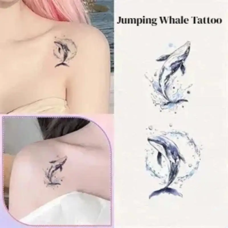 

1/2 Sheets Jumping Whale Waterproof Temporary Tattoo Stickers Suitable For Arm And Leg Decoration