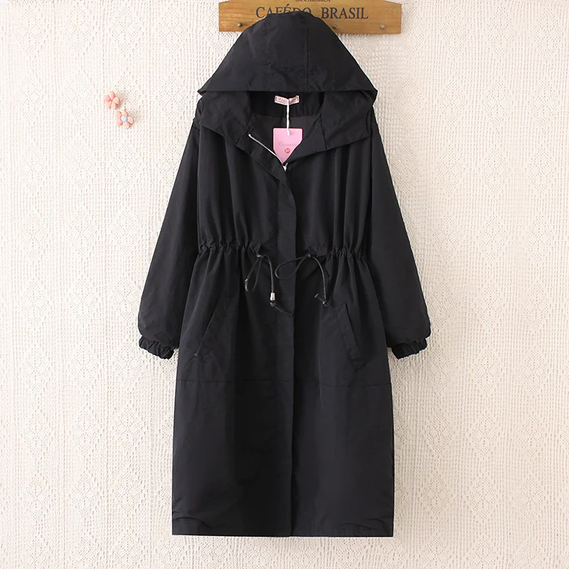 

Ladies Long Windbreaker Jacket 2023 Autumn and Winter New Black Windbreaker Hooded Jacket Ladies Casual Loose Large Size