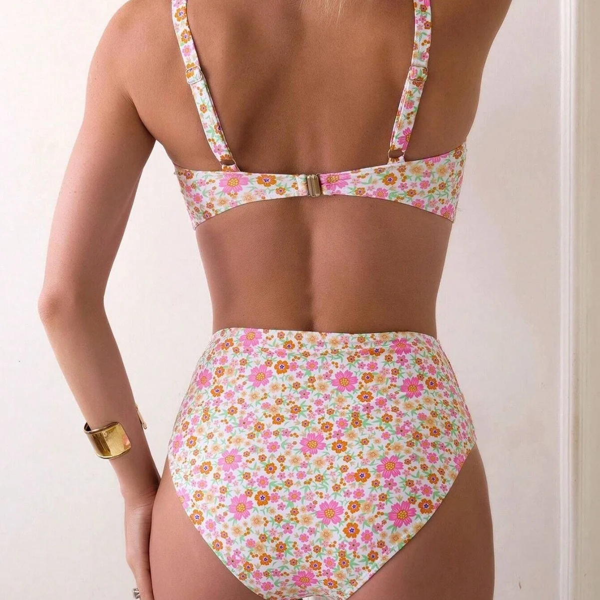 2025 New Bikini Women's Split Swimsuit Printed Fresh High Waist Swimsuit