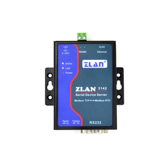 

RS232/RS485 serial port Modbus TCP to RTU converter It can also be used as a regular serial server ZLAN5142