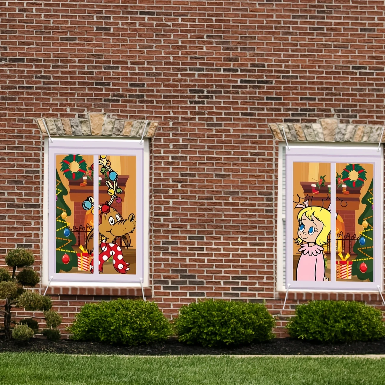 2Pcs Welcome to Whoville Window Cover Christmas Decorations Whoville Christmas Decorations Outdoor Outside Backdrop Home