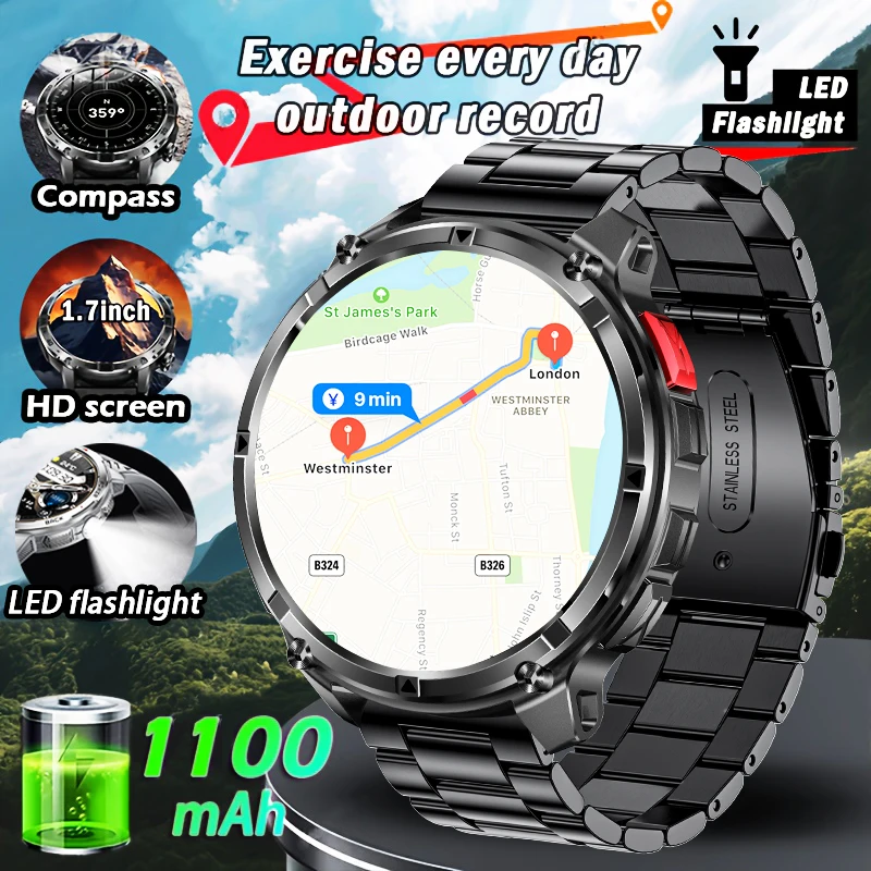 

Outdoors Military GPS Sports SmartWatch Men RIDE Run GPS trackr Swim 3ATM Compass Altimeter Fitness Trackr Smartwatch 2025 NEW