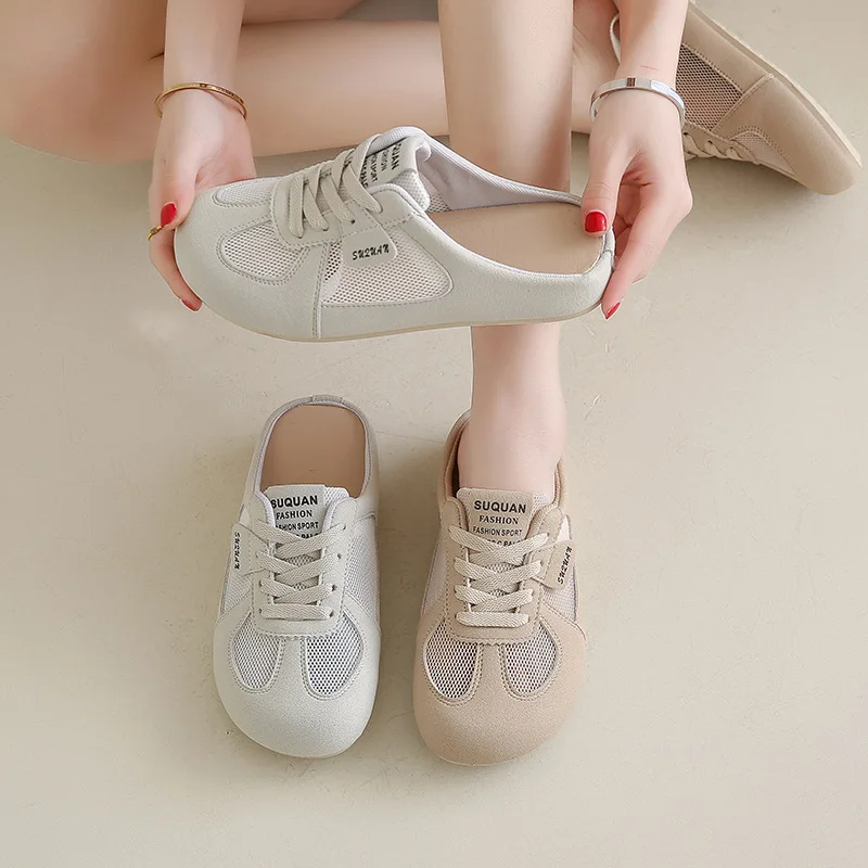 

Women's Slip-On Mesh Sandals Summer Breathable Closed-Toe Lightweight Comfy Walking Shoes Non-Slip Casual Flats Sneakers in Gray