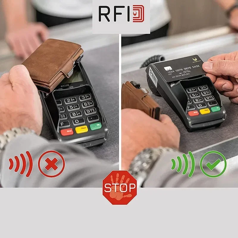 Pop-up creditcardhouder Hoogwaardige kaart-ID-houders Leren mini-portemonnee Heren RFID Kleine portemonnee Bruin Zwart Koffie Koolstofvezel