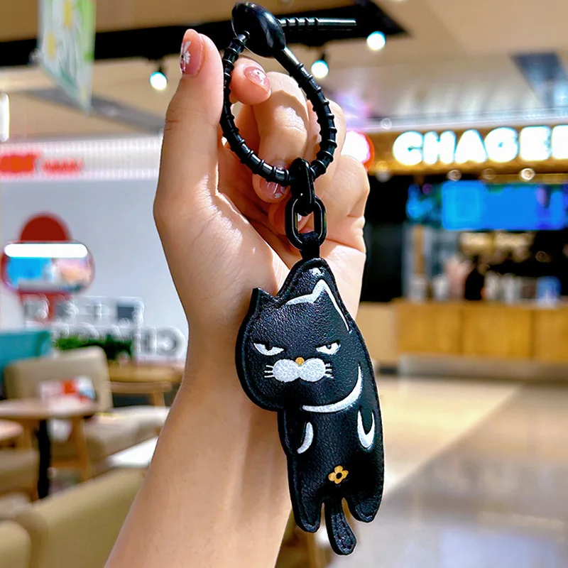 Cat Leather Keychain Fashion Cute Animal Cartoon Kitten Keychains Women Bag Charm Handbag Hanging Decoration Gifts﻿