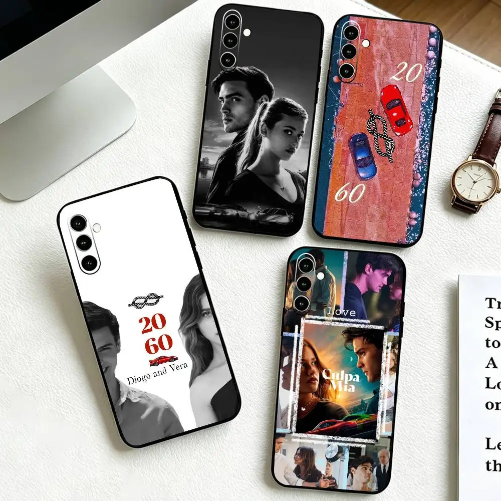 C-Culpa -Tuya -MIA Funda de teléfono para Samsung Galaxy A73,A72,A71,A70,A53,A52,A51,Otras cubiertas negras suaves