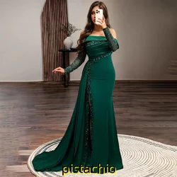 Customized Exquisite Ruched Women Prom Dress Long Sleeve Charming Mermaid Sequins Floor Length Party Dress Women Evening Gown