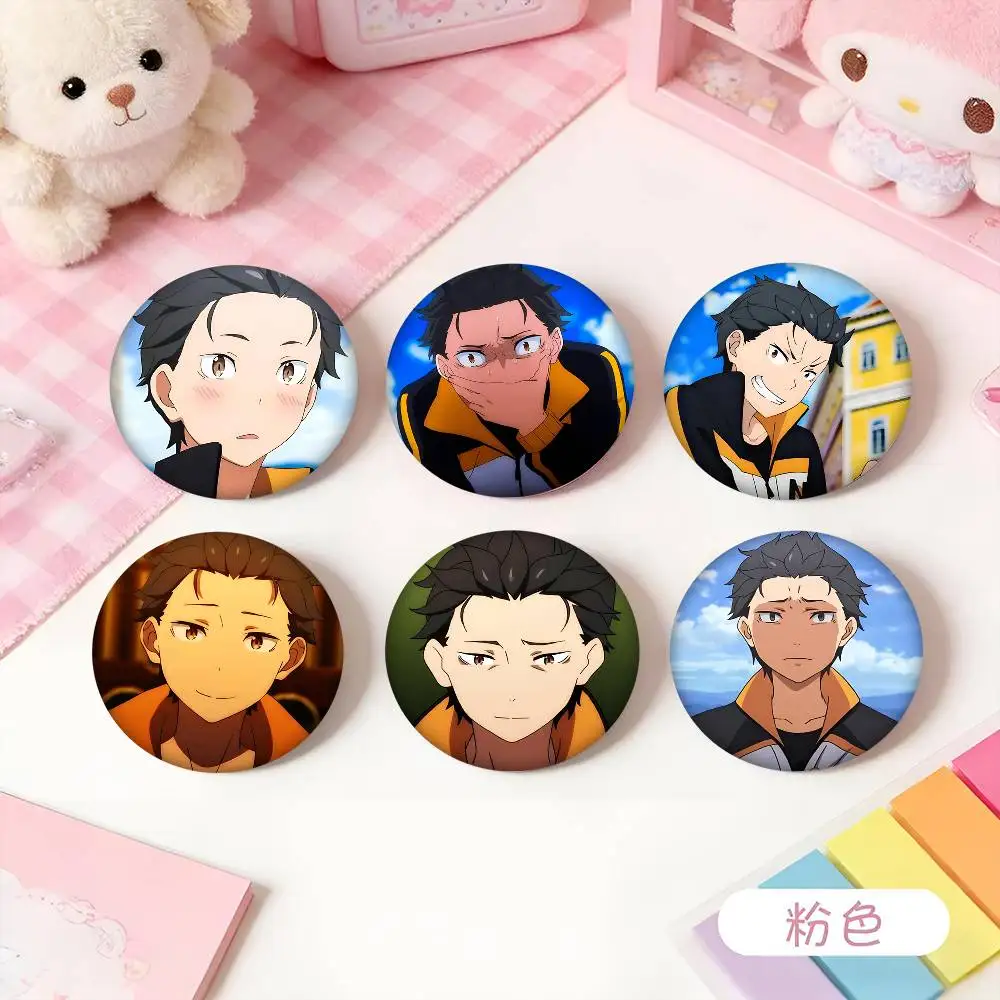 1pc Anime Cartoon Subaru Natsuki Cartoon Style Badge Brooches On Backpack Decoration Round Enamel Pins For Accessorys