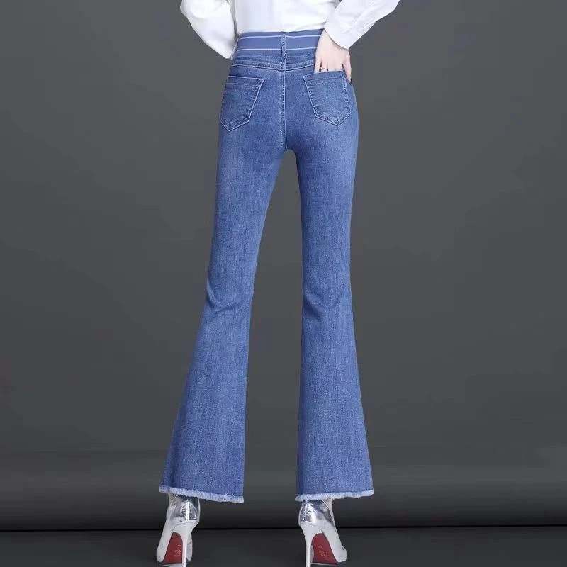 Elastico in vita svasato a nove punti taglio a stivale abbigliamento donna jeans autunno vita alta moda pantaloni comodi elastici tutto-fiammifero