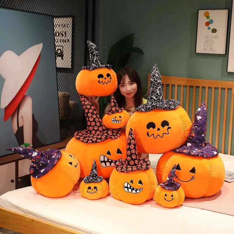 

23/40/60CM Halloween Decor Pumpkin Plush Pillow Horror Wizard Hat Cushaw Shaped Cushion Cute Stuffed Toys Lovely Kids Gifts