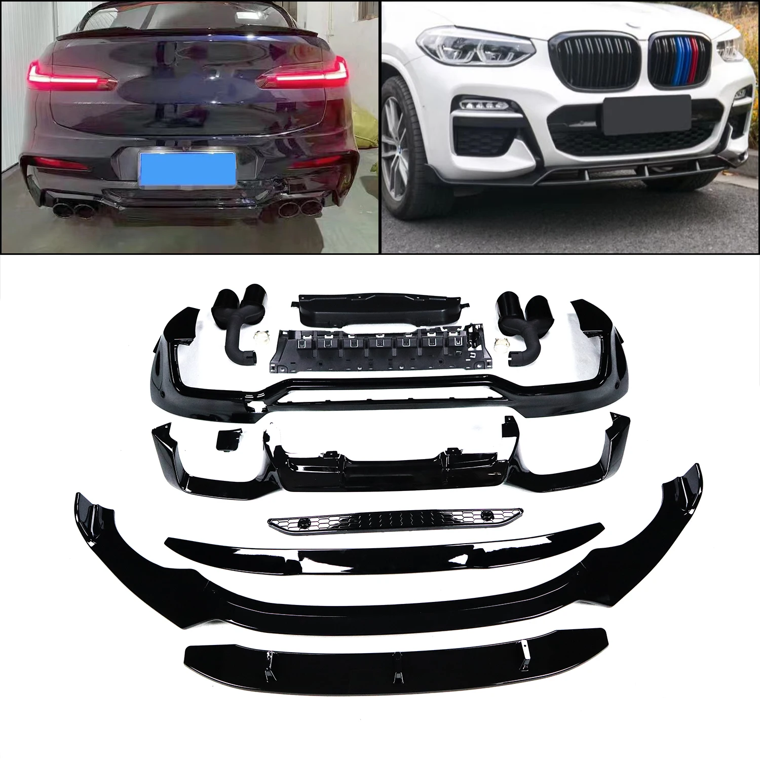 Auto ABS Body Kits Exterior Parts For BMW X4 G02 MP Type Gloss Black Front Splitter Bumper Lip Rear Diffuser 2017+