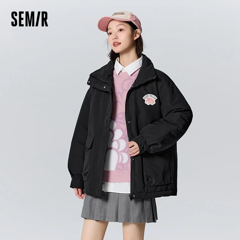 Semir Down Jacket Women Mid-Length Three-Defense Loose 2024 New Winter Printed Thick Coat