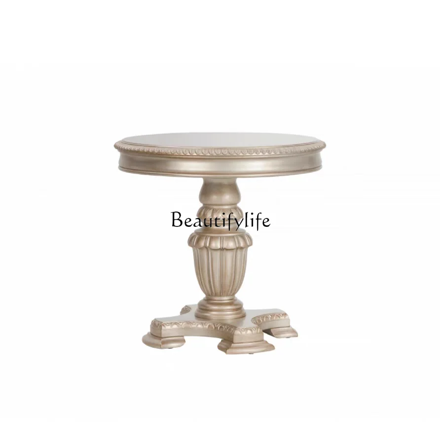 

American style, few corners, living room, solid wood sofa, side table, round marble surface