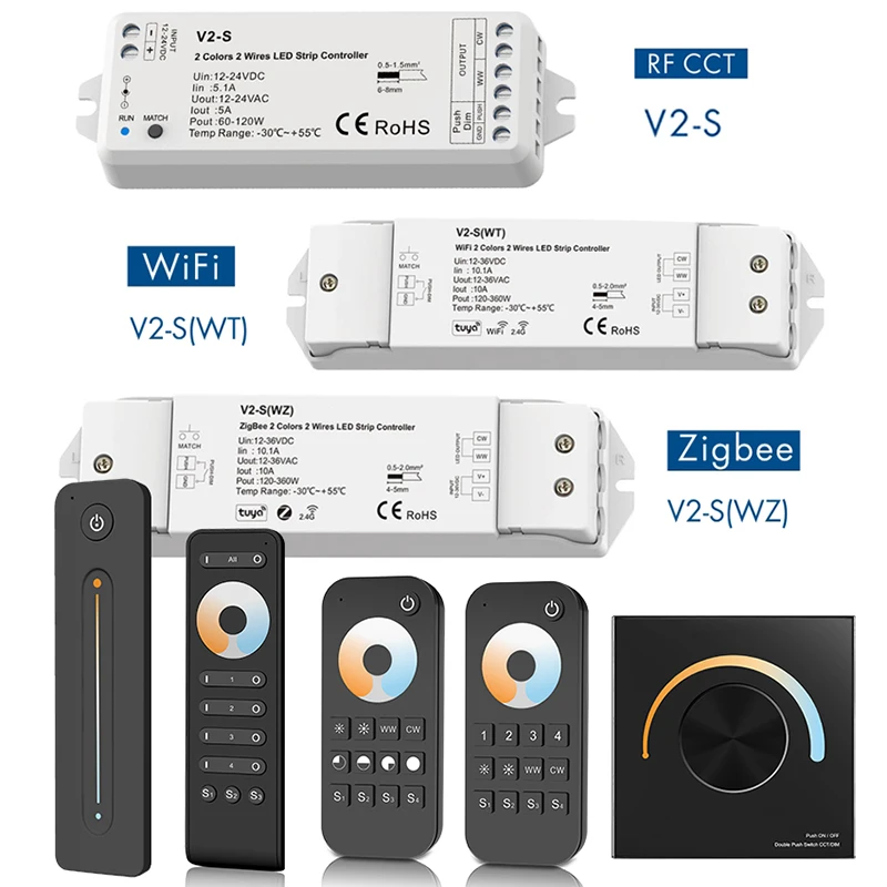 Skydance V2-S 2.4GRF /V2-S(WT) WiFi / V2-S(WZ) ZigBee Tuya App Voice LED Controller For 2-Wire CCT LED Strip