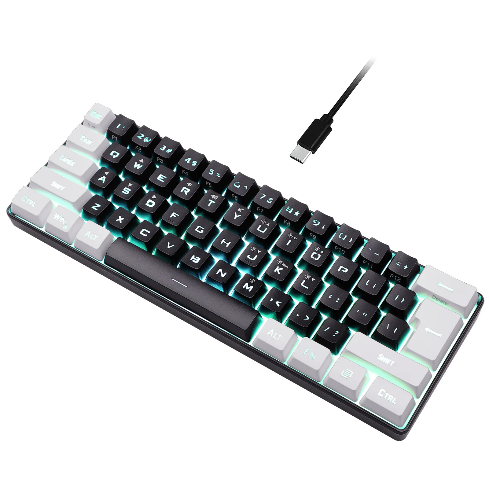 Keyboard game dengan kabel, Keyboard berkabel 61 tombol RGB ringan Mac Windows