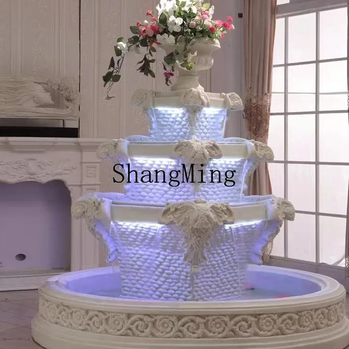

CL Large Sandstone Four-Sided Waterfall Fountain Indoor and Outdoor Water Landscape Hotel Lobby Floor Water Feature