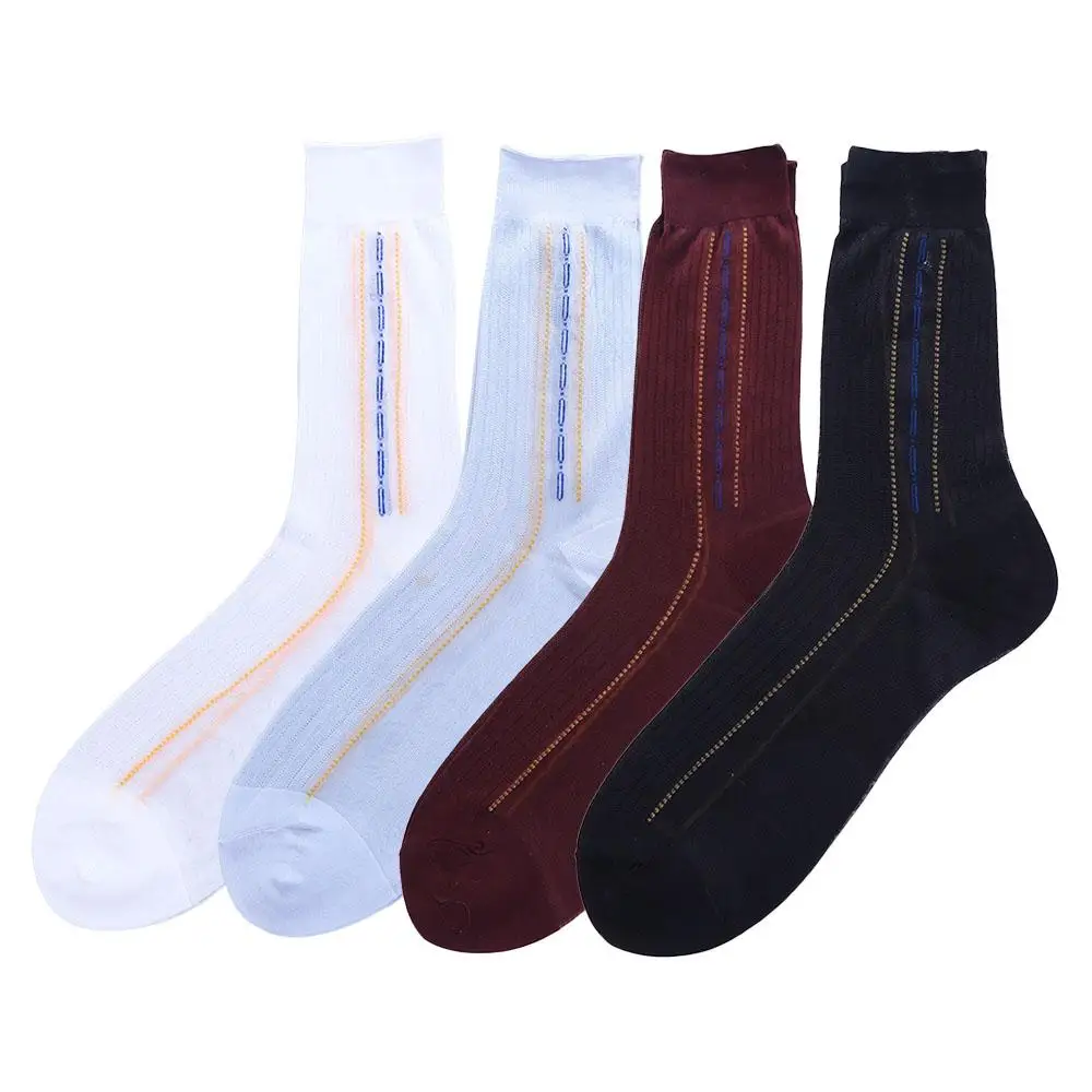 Thin Vintage Simple For Fathers Loose For Men Work Solid Color For Husbands Silk Socks Middle Tube Socks Men Socks Male Hosiery