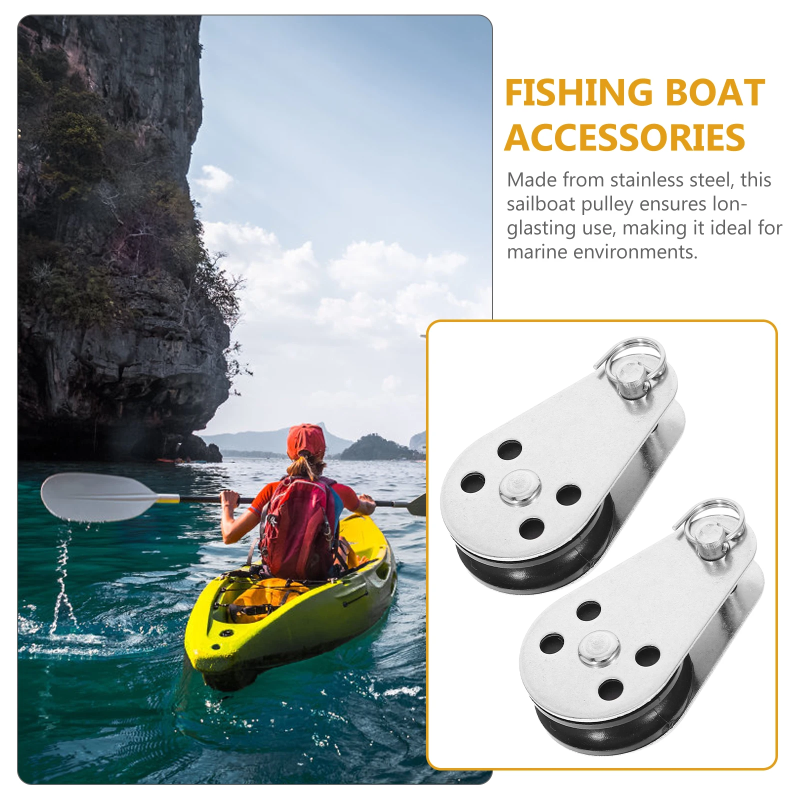 Poulie en acier inoxydable Durable, 2 pièces, pour voiliers, Yachts, matériel de bateau, poulies de rame, levage de poids, poulie en fil d'acier robuste