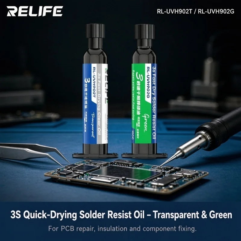 RELIFE RL-UVH902 3S Fast Drying UV Curing Solder Resist Oil for Phone Motherboard BGA PCB Flying Line Repair Insulation Tool Kit
