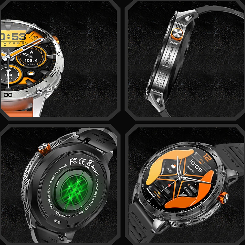 GEJIAN New Men's Watch With Built-in Flashlight 1.75-inch Screen For Heart Rate And Blood Oxygen Monitoring Android iOS Watch