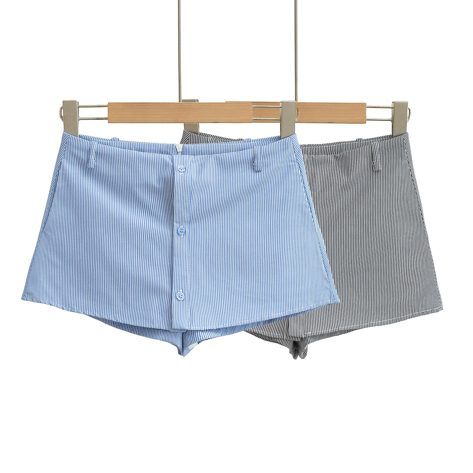 Sweet Stylish High Waist Striped Button Casual Slim Fit Half Body Skirt Pure Desirable Internet Famous Wrap around Skirt