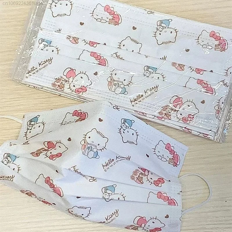 Sanrio Hello Kitty Aksesoris Lucu Kartun Dicetak Telinga Memakai Y2k Dekorasi Wajah Wanita Baru Korea Fashion Wajah Kain Perhiasan