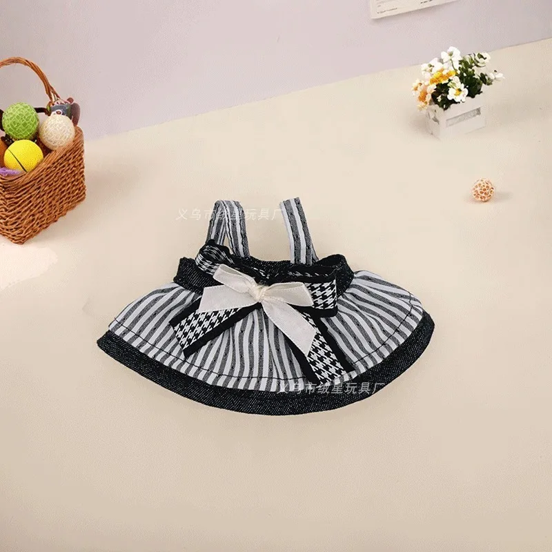 Striped Layer Suspender Doll Skirt With Bow Multicolor Plush Bunny Outfit Kawaii Stuffed Rabbit Doll Clothes Accessories Gift