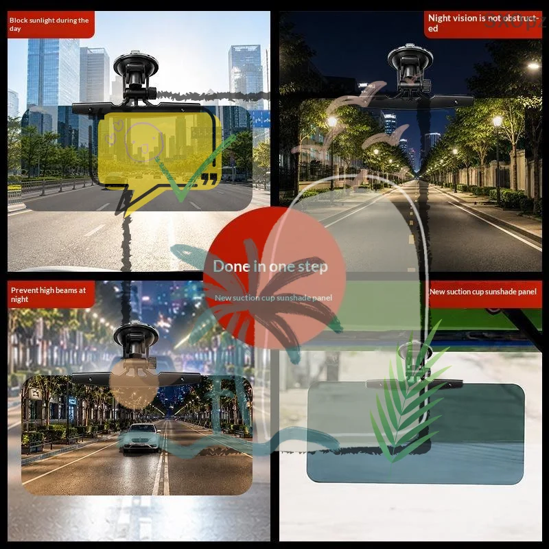 Car Mounted Anti-Glare Mirror, Anti-UV Strong Light Sunshade Day and Night Dual-Use
