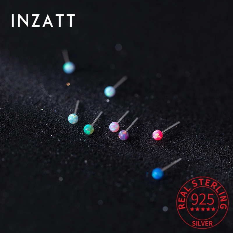 

INZATT Real 925 Sterling Silver Round Bead Opal Stud Earrings For Charm Women Cute Fine Jewelry Minimalist Accessories