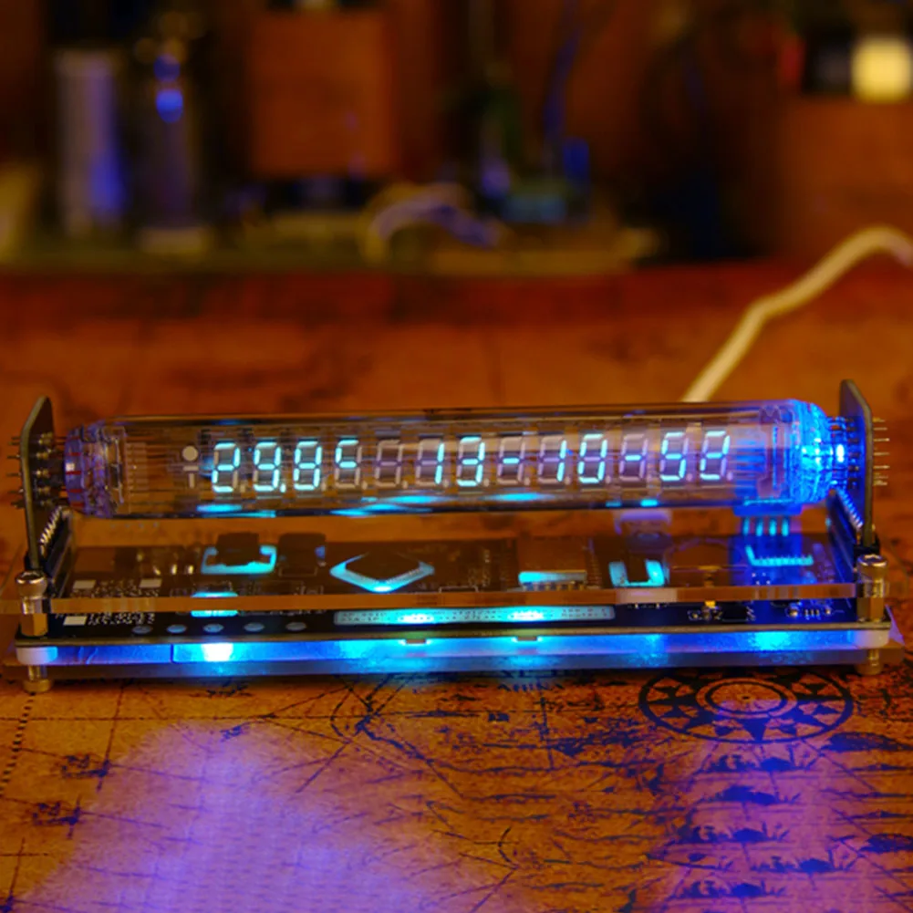 Retro Desk Display IV27 for vfd Clock Date Display Adjustable RGB Colors Remote Control Settings Temperature Display