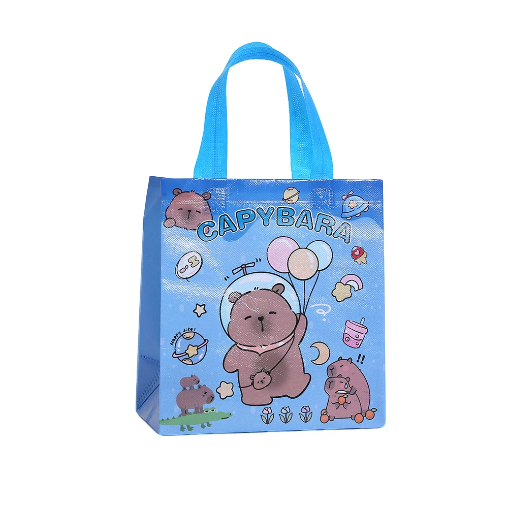 12Pcs Cartoon Animal Capybara Theme Non-woven Gift Packing Bags School Storage Bag for Kids Birthday Back To School Party Decor