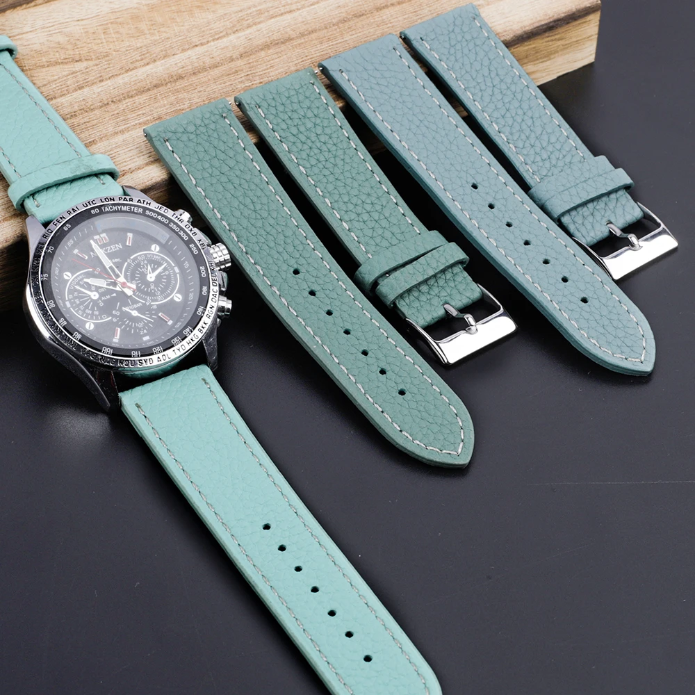 Soft Genuine Leather Watch Band 16mm 18mm 20mm 22mm Cowhide Litchi Pattern Watch Strap for Men Women Watch Accessories