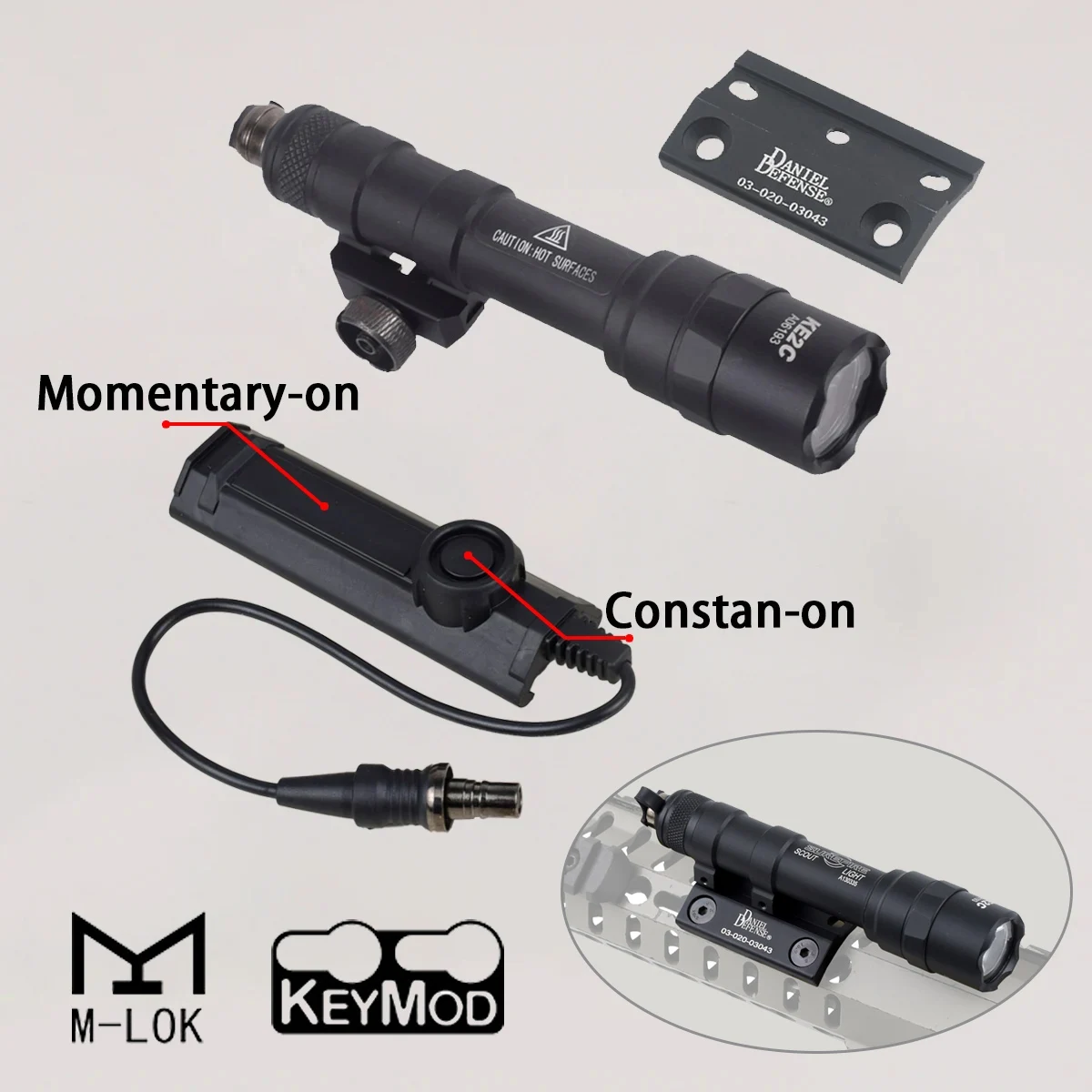 

Тактический светодиодный фонарик Surefire M300 M600 со смещенным креплением DD, подходит для рельса 20 мм Mlok Keymod AR15, фонарь для охотничьего оружия