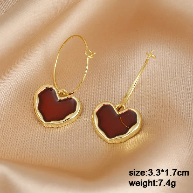 Heart Dangle Earrings for Women Colorful Enamel Crystal Love Heart Sweet Korean Fashion Female Drop Earrings aretes de mujer