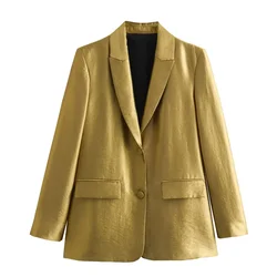 2023 Autumn New Women's Suit Long Sleeve Lapel Loose Gold Straight Cut Suit Coat 8753599