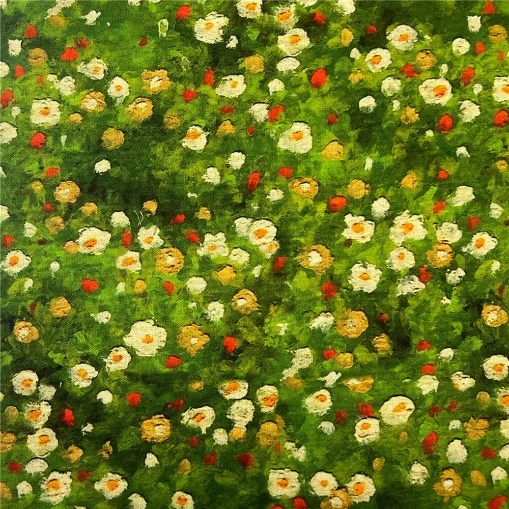 Green background oil painting with small flowers Cotton Fabric for Clothes Home Textile Slipcover Sewing DIY Needlework Material