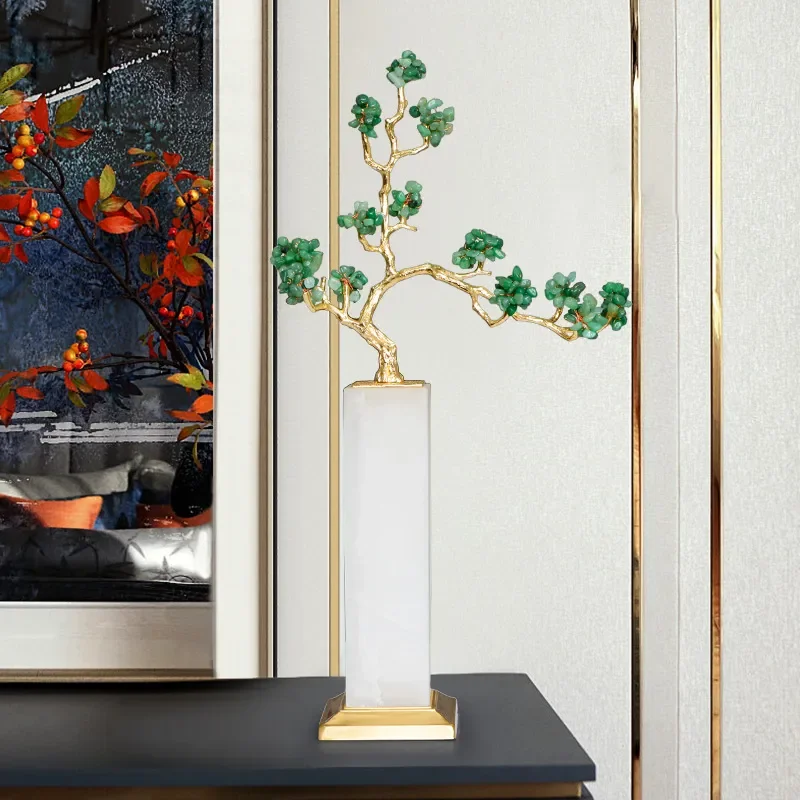 Light Luxury Gold Stone Jade Leaf Cloud Ornament for Living Room Entrance TV Cabinet Wine Cabinet Decoration Housewarming