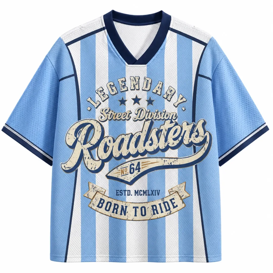 Legendary Roadsters Football Jersey, Size 64 Retro Striped V-neck Breathable Mesh Sports Uniform Casual Street Style T-shirt