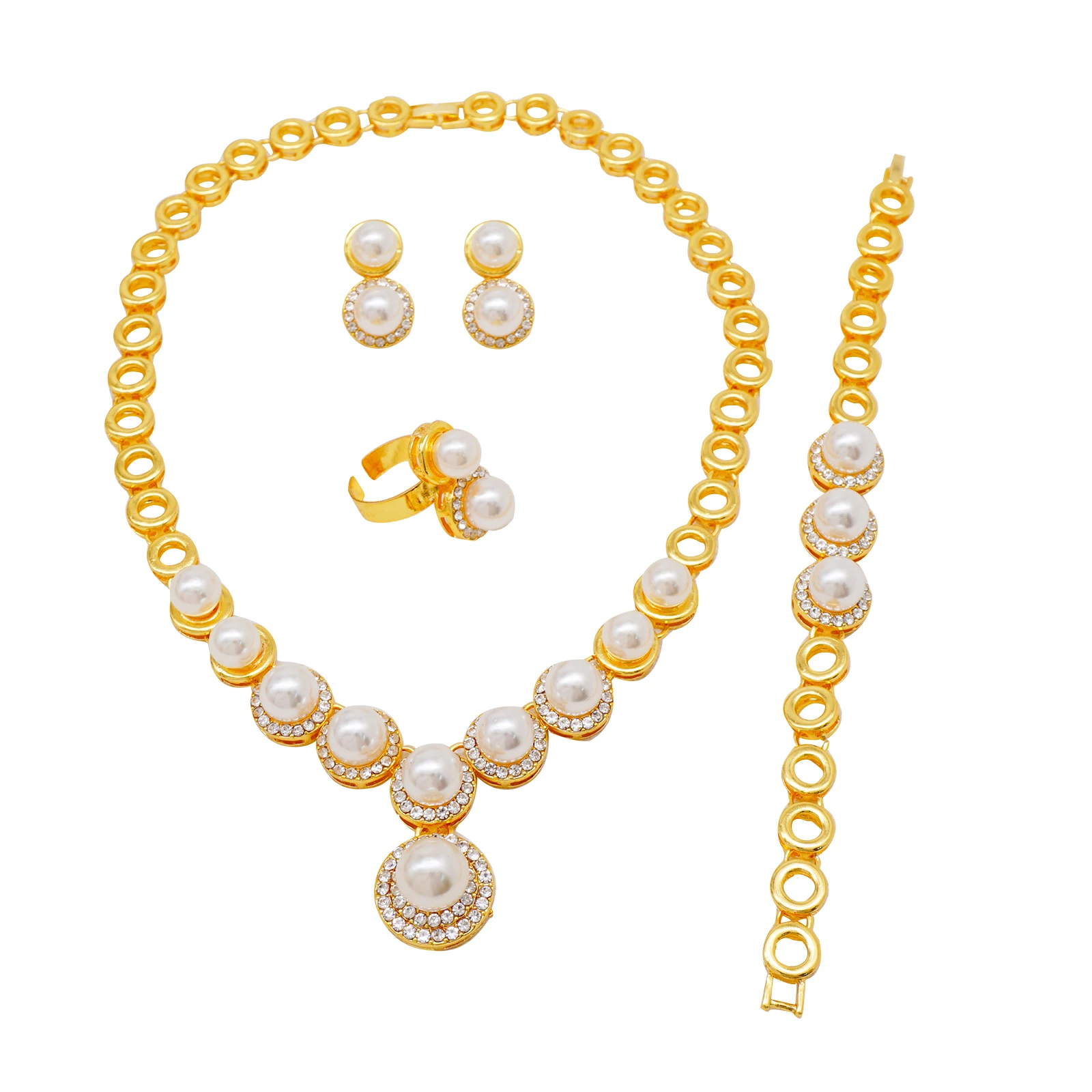 pearl necklace set gold Zircon Bead jewelry set African ladies wedding party dinner accessories