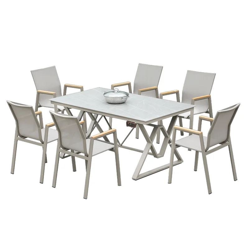 

Villa courtyard garden modern simple rock slab table and chair outdoor terrace leisure