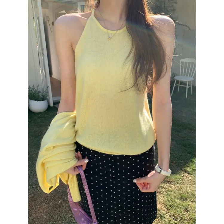 

Early Spring 2026 Fashionable Korean Style Knitted Lightweight Shoulderless Vest Casual Versatile Women's Top Short Sleeve