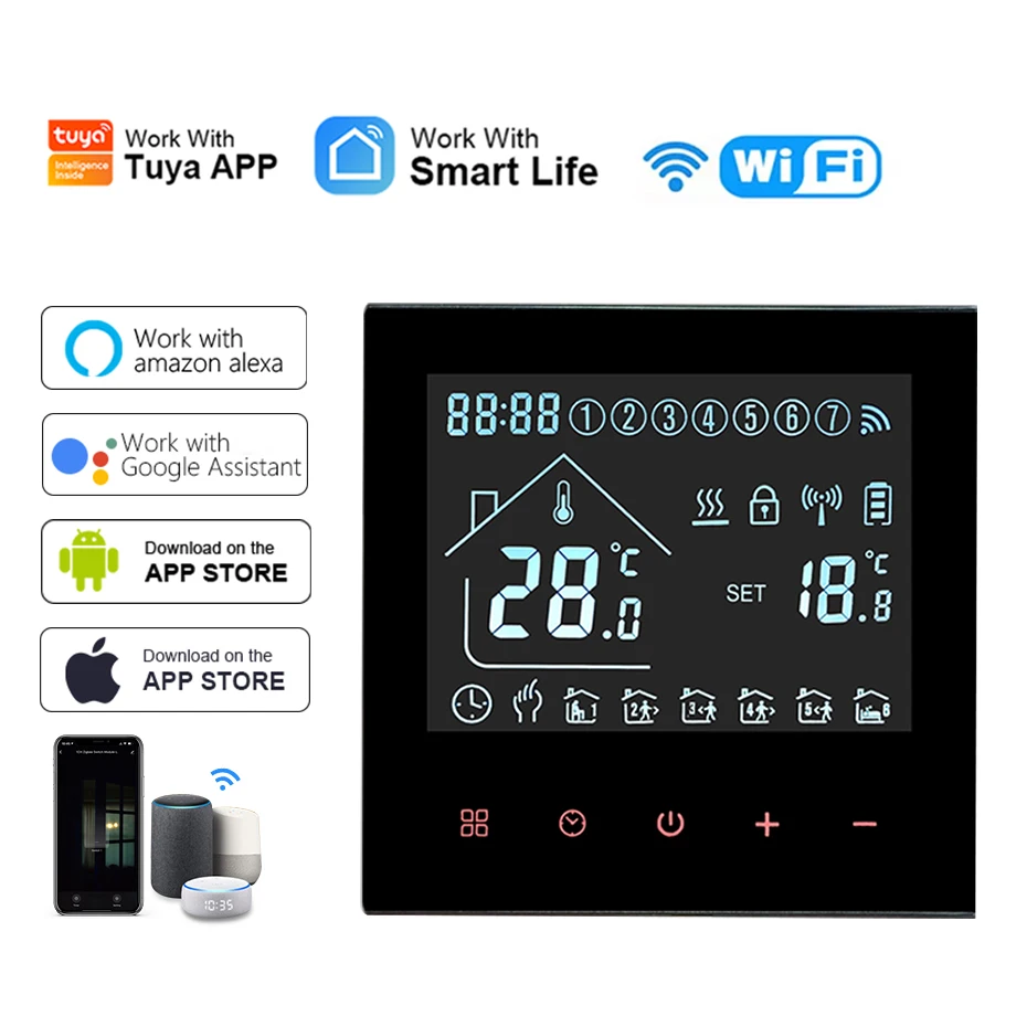 Tuya Smart WiFi Thermostat LCD Touch Screen Electric Floor Heating Water/Gas Boiler Temperature Controller Google Alexa Alice