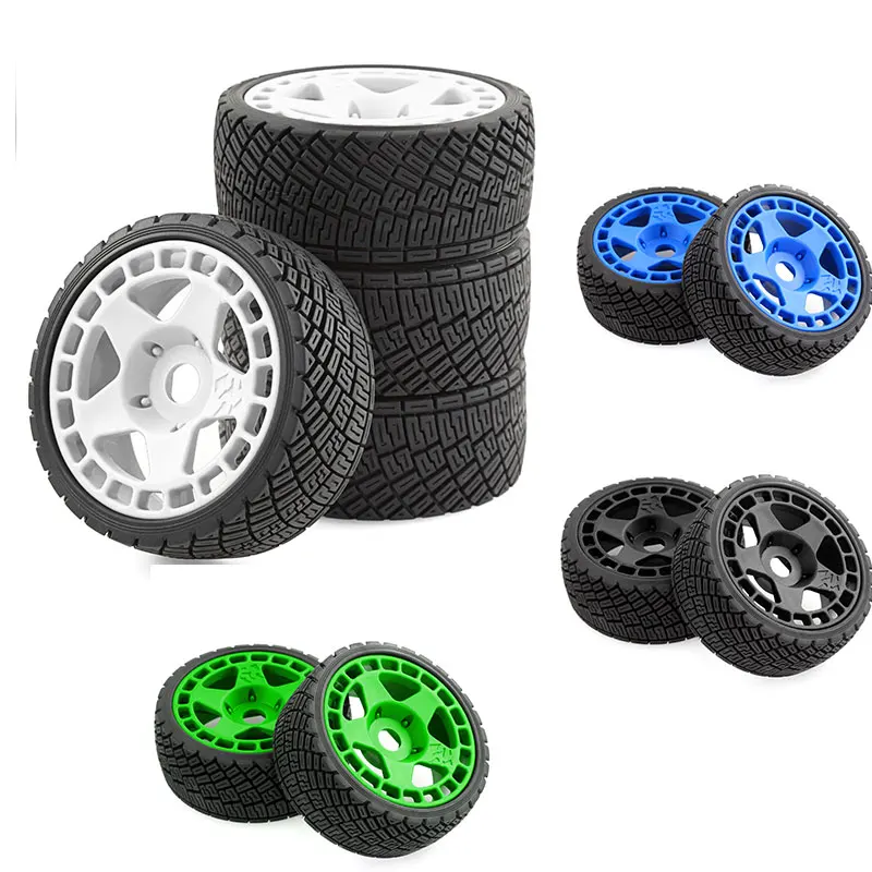 4PCS High‑Grip Rubber 100mm Rally Off‑Road Buggy Tires Wheels 17mm Hex for 1/7 1/8 RC Car ARRMA Traxxas Redcat Losi HPI WR8